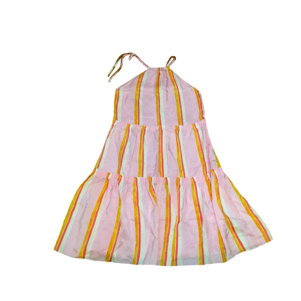 Club Monaco Sz 12 layered 3 tiers Vertical striped Halter neck tie Pink Dress